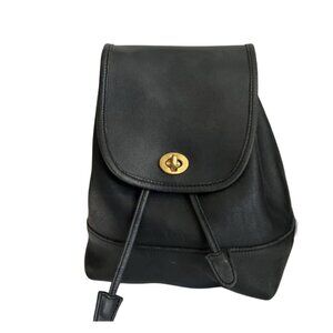 Vtg Coach Black Leather Backpack The Daypack Style Rucksack Drawstring Mini